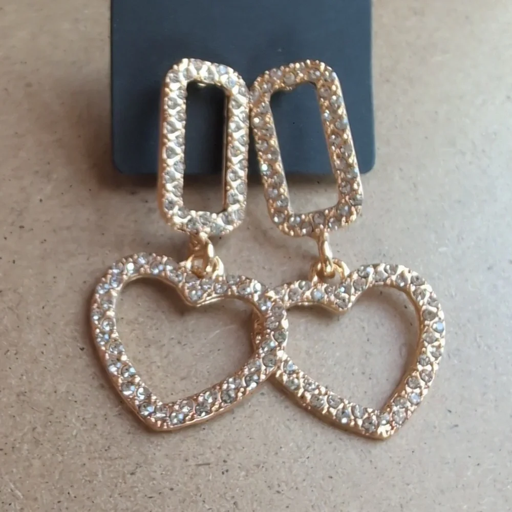 Gold Heart Dangle Earrings